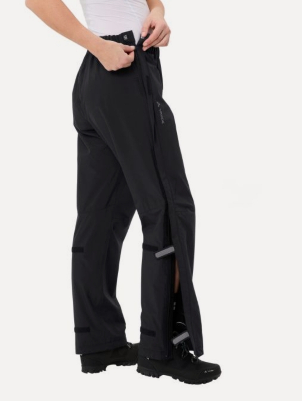 NWT Vaude Fluid Full Zip Rain Pants Waterproof Velcro Adjustable Black 46 XXL